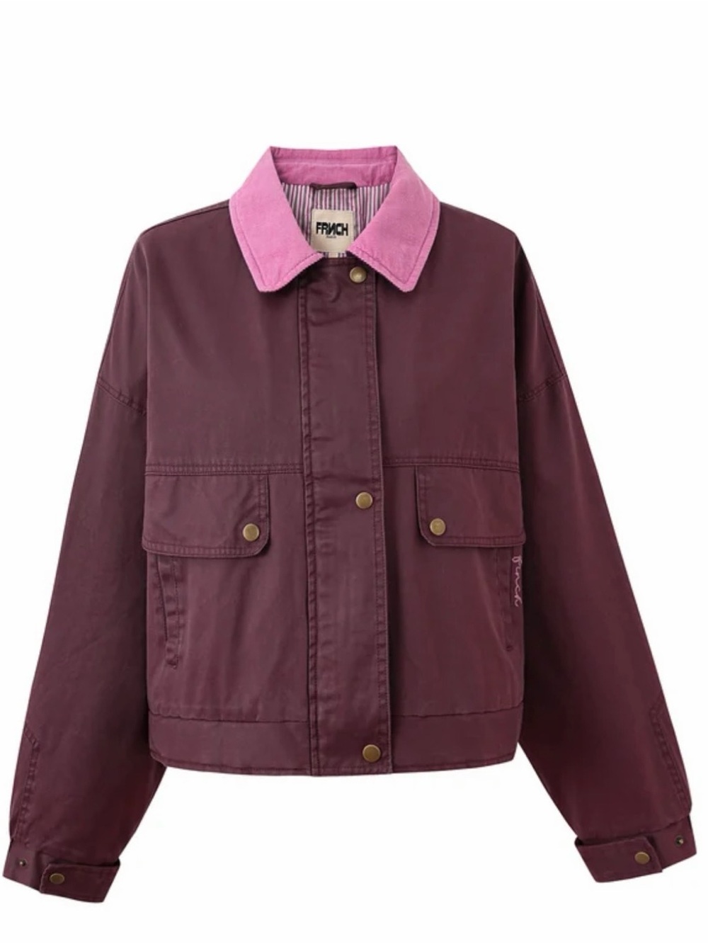 NWT FRNCH Paris Tigressa Cotton Canvas Utility Jacket Bordeaux Burgundy Pink M - Picture 8 of 14